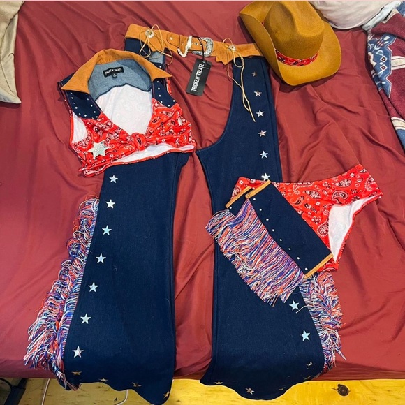Dolls Kill Other - Dolls Kill Red Bandana & Navy Star Fringe Cowgirl Set